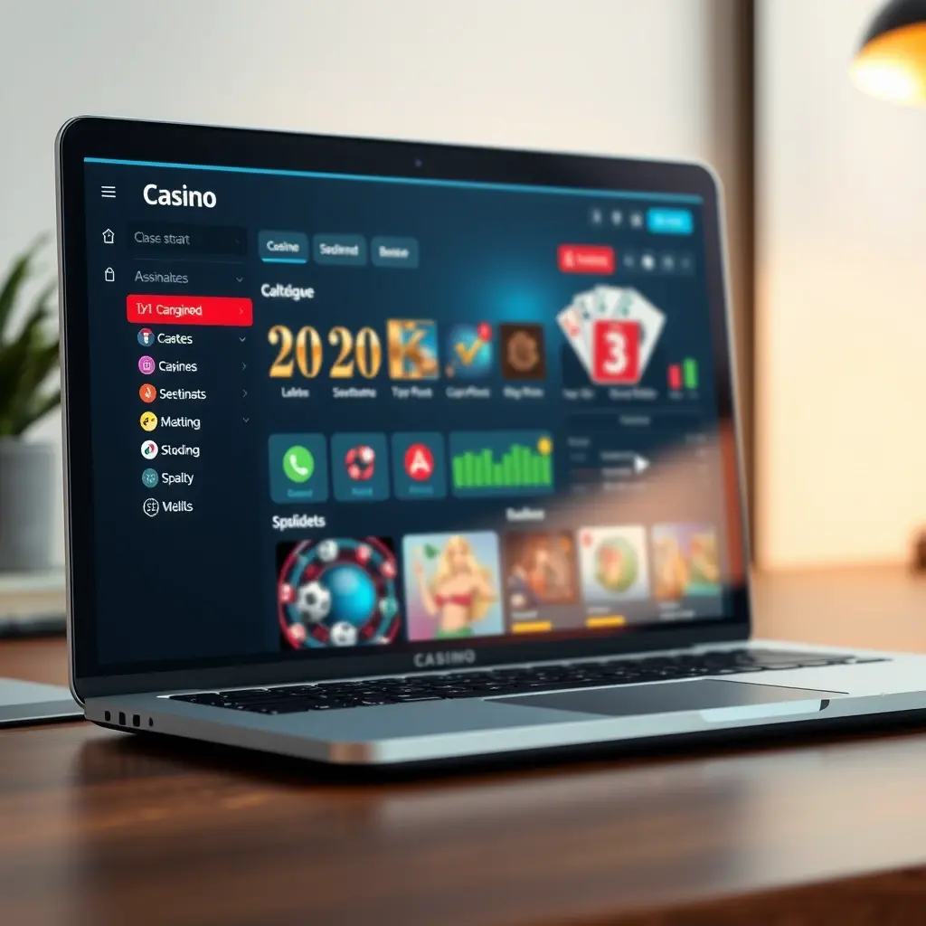 Casino software dashboard showing game library, player analytics, payment processing, and compliance tools